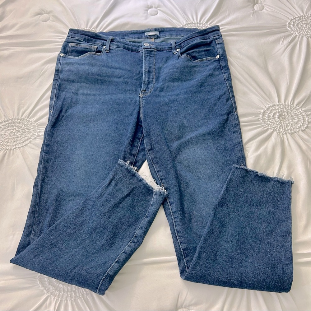 Good American Good Legs Raw Hem Style GLRH941T Blue 866 Denim Jeans Size 18